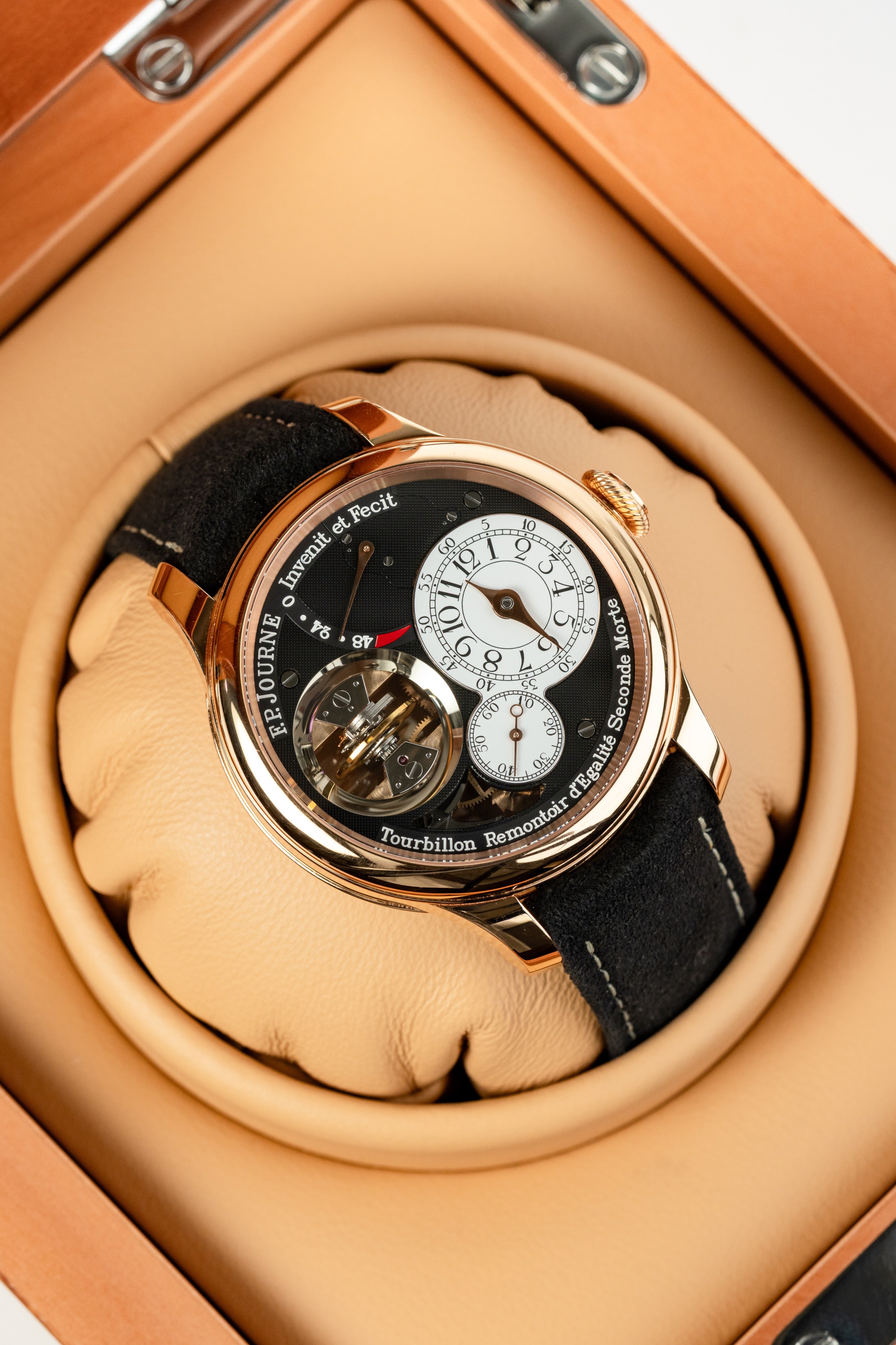F.P.Journe Souveraine Tourbillon Souverain (TV) Rose Gold Black Dial Brown Leather Strap 42MM Calibre 1519