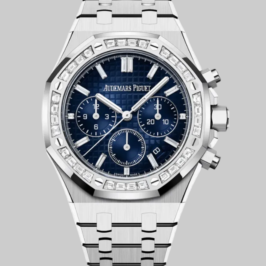 Audemars Piguet Royal Oak Chronograph 26715BC.ZZ.1356BC.01 White Gold Diamond Bezel Smoked-Blue Dial