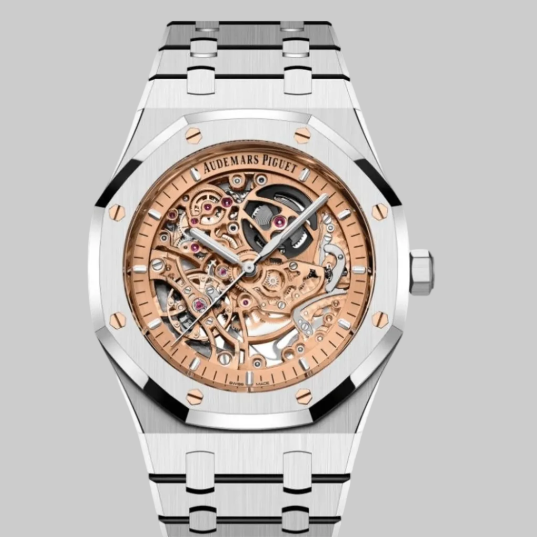 Audemars Piguet Royal Oak 15407ST Double Balance Wheel Openworked Salmon Dial Stainless Steel