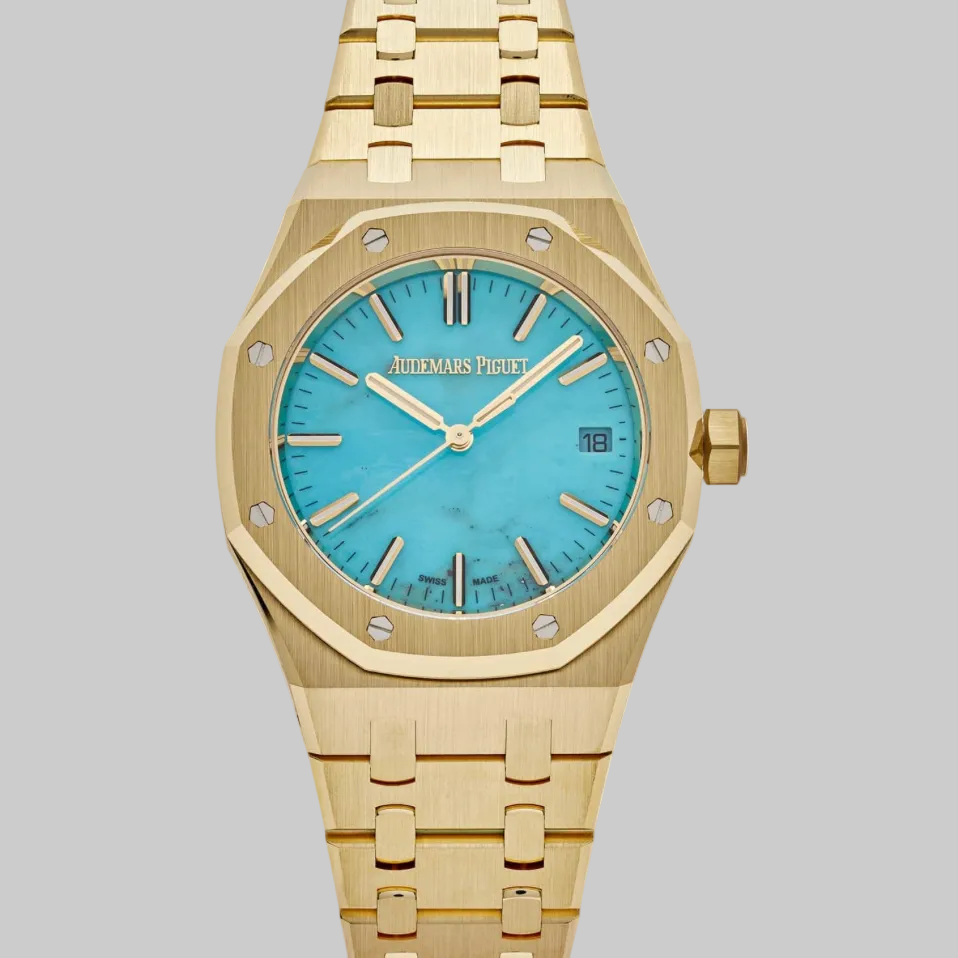 Audemars Piguet Royal Oak Selfwinding 15550BA.OO.1356BA.01 Yellow Gold Blue Turquoise Dial