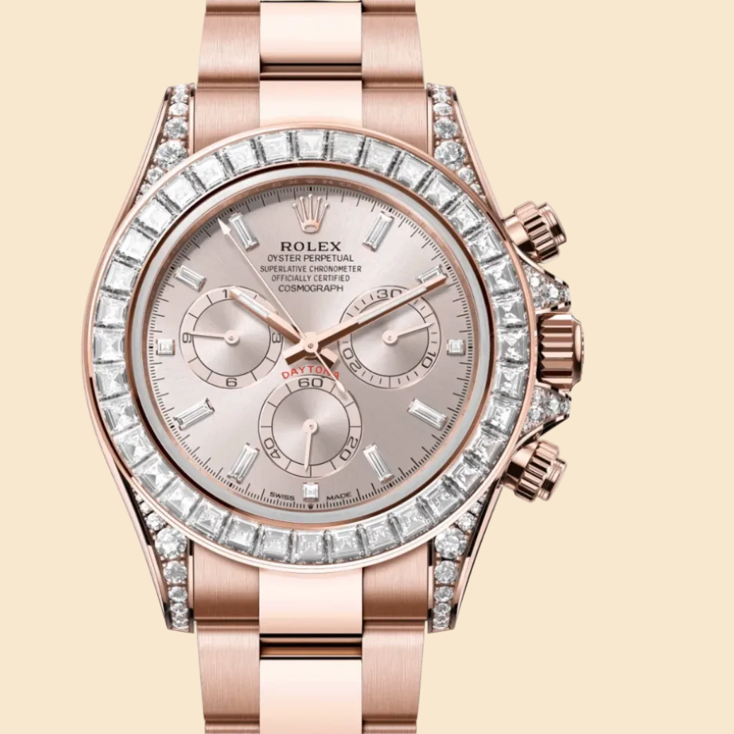 Rolex Daytona 126595TBR Rose Gold Sundust Diamond Dial Diamond Bezel
