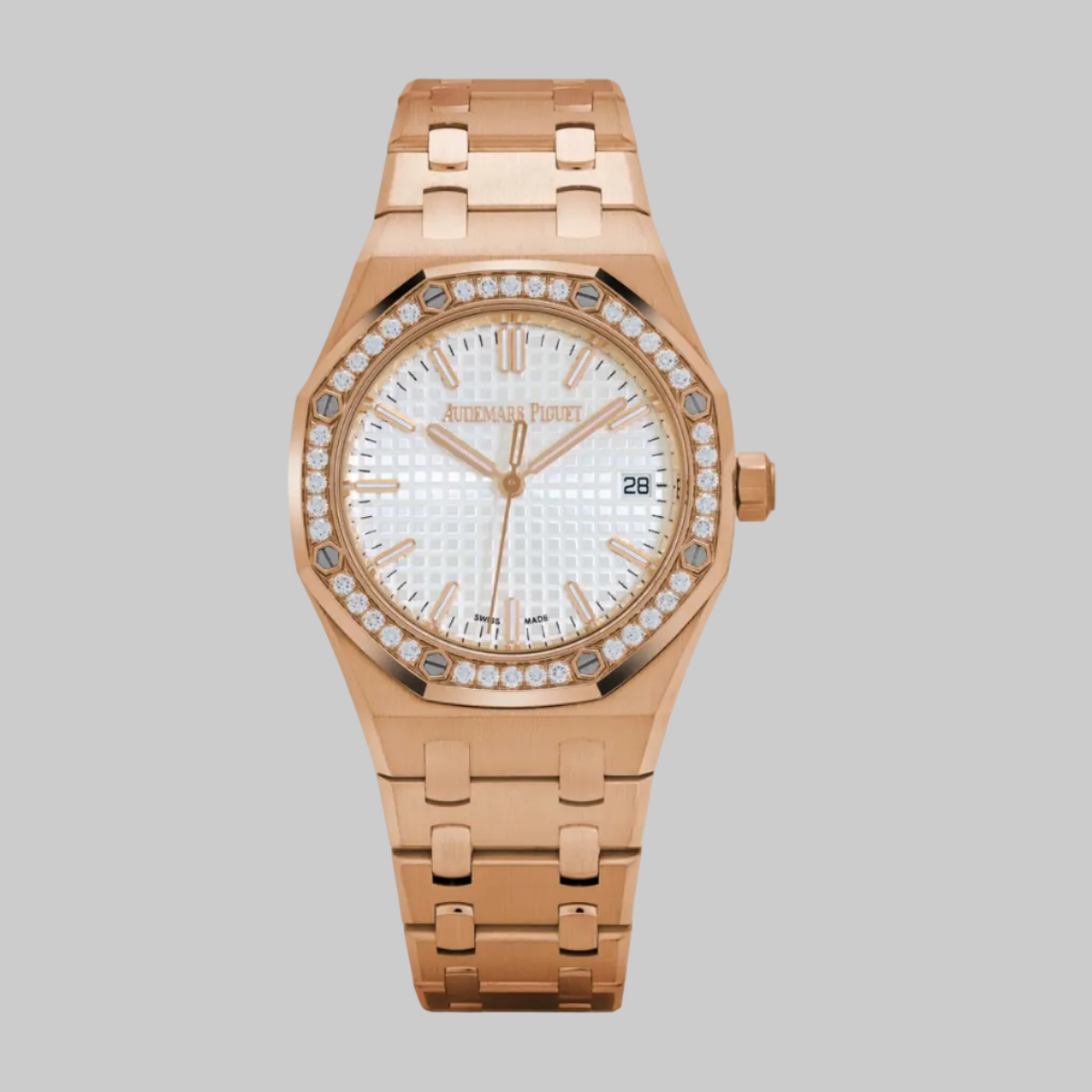 Audemars Piguet Royal Oak 77451OR.ZZ.1361OR.03 'Ladies' Rose Gold Silver Dial Diamond Bezel