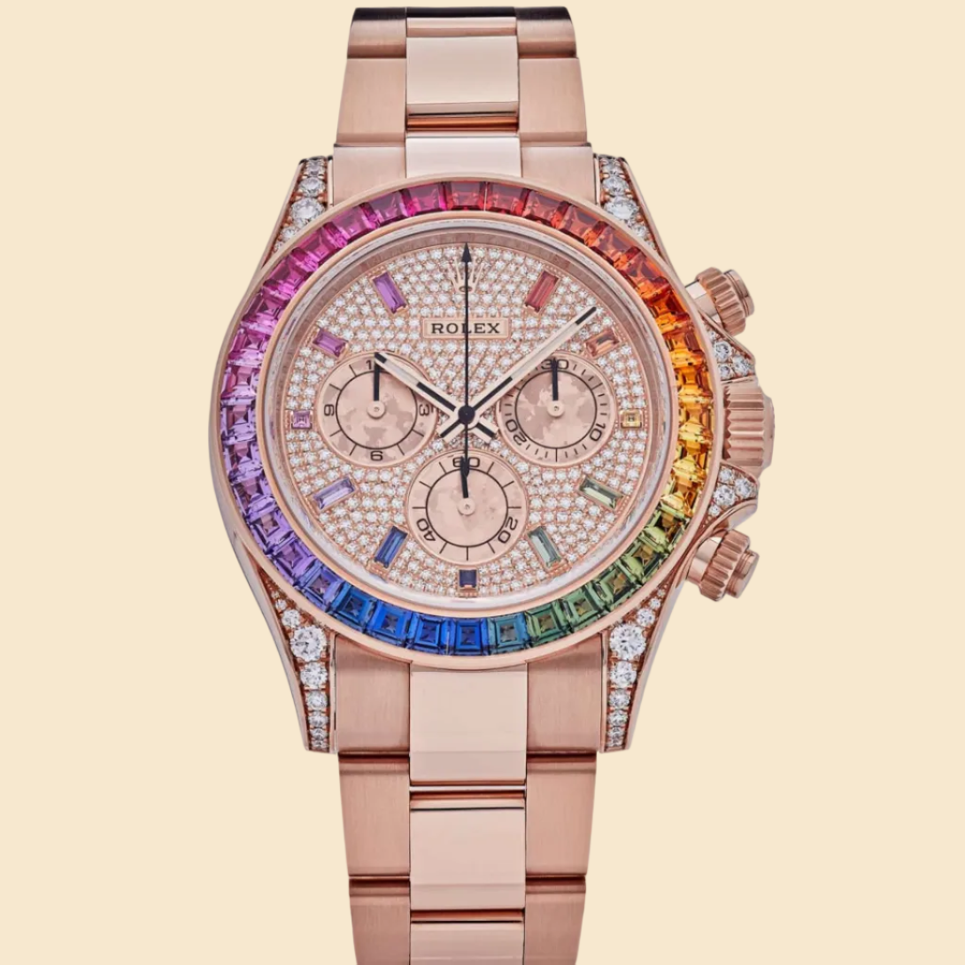 Rolex Daytona 116595RBOW 'Rainbow' Rose Gold Pave Diamond Dial Sapphire Bezel