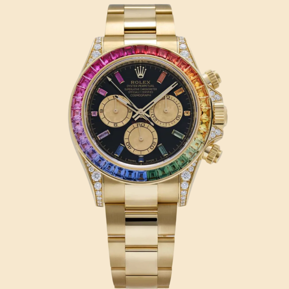 Rolex Daytona 126598RBOW 'Rainbow' Yellow Gold Black Dial Sapphire Bezel