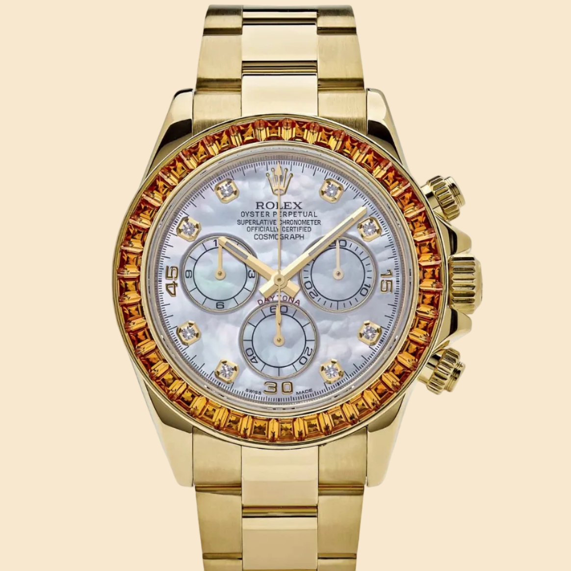 Rolex Daytona 116578SACO Yellow Gold Sapphire Bezel Mother Of Pearl Dial