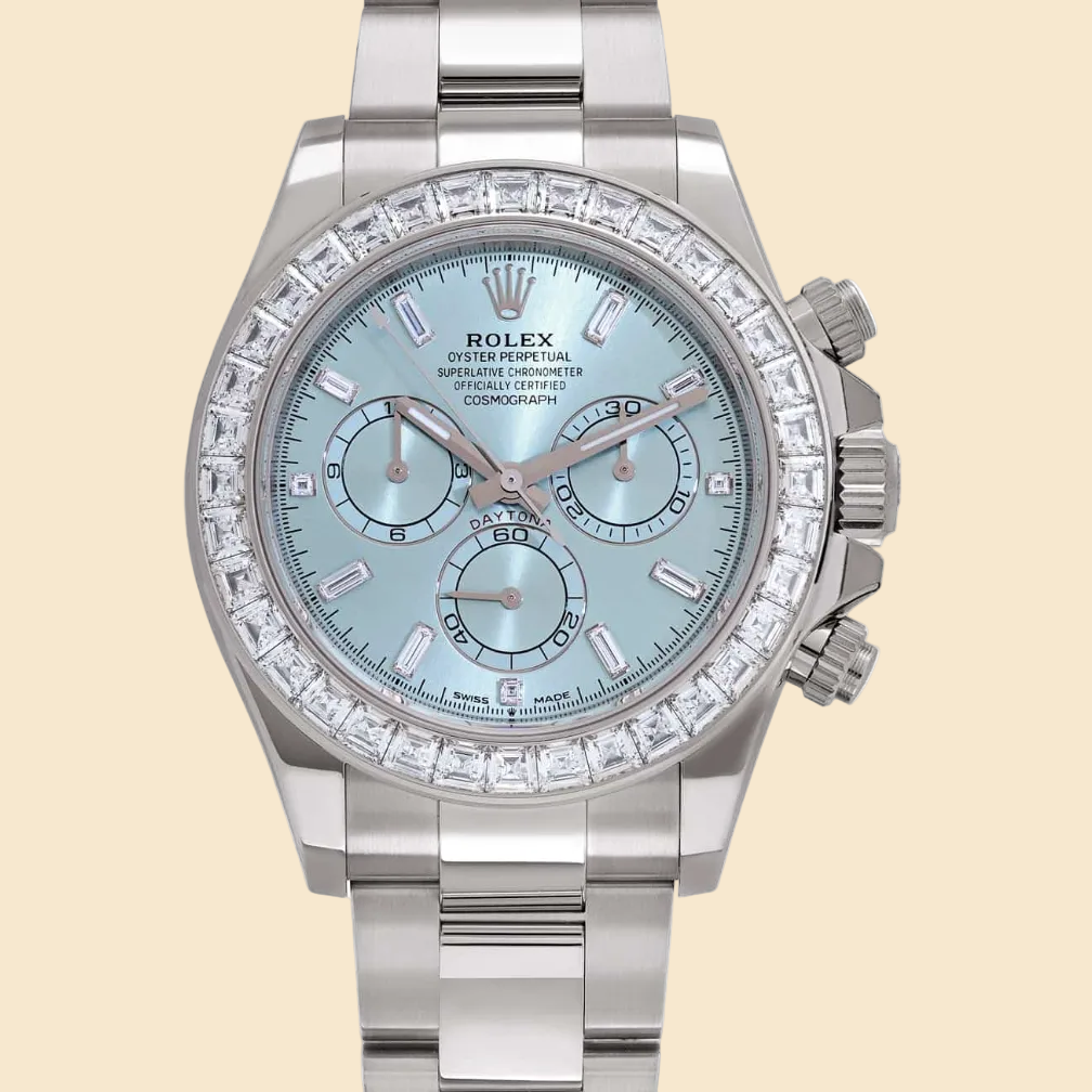 Rolex Daytona 126576TBR Platinum Ice Blue Diamond Dial Diamond Bezel