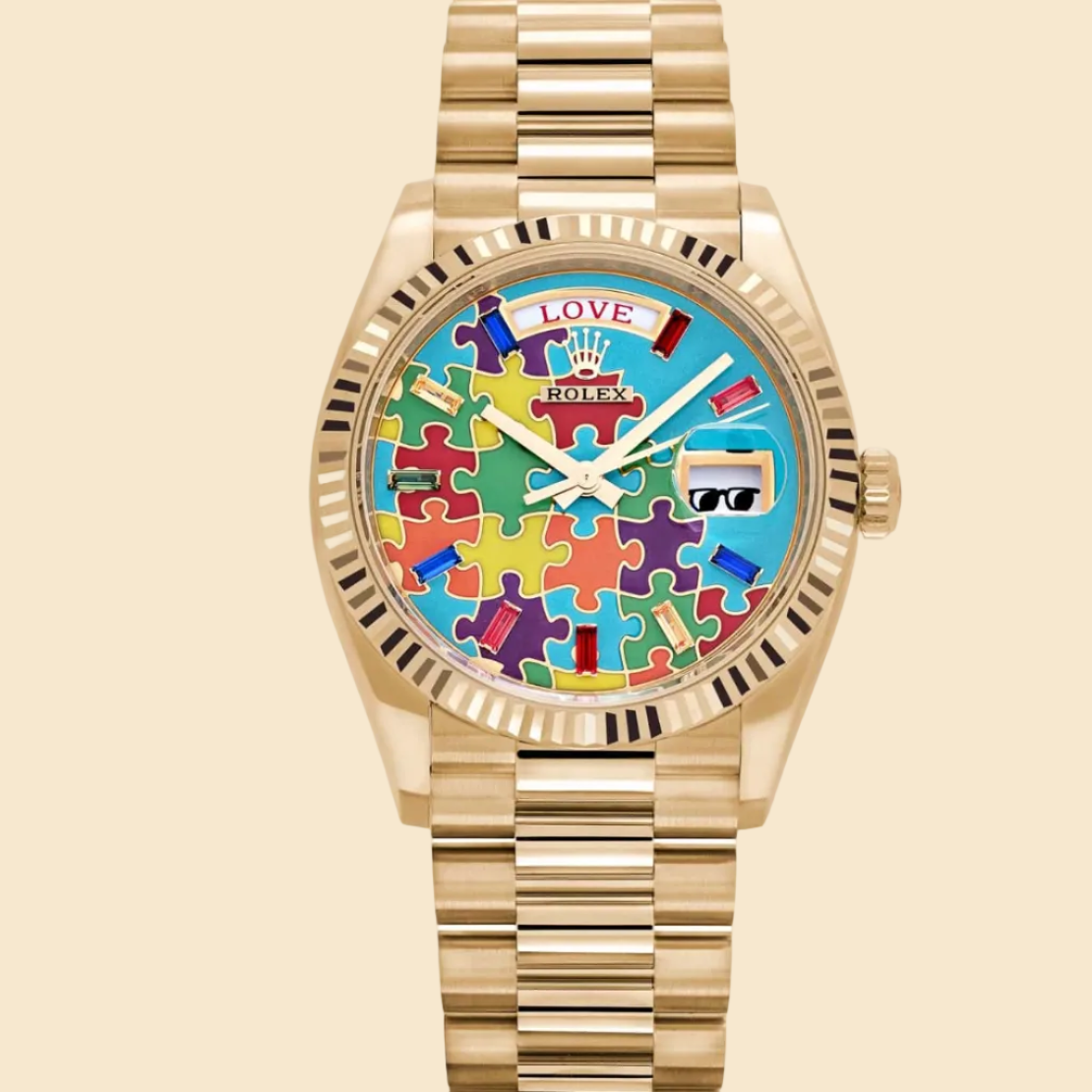 Rolex Day-Date 36 128238 'Emoji Puzzle' Yellow Gold