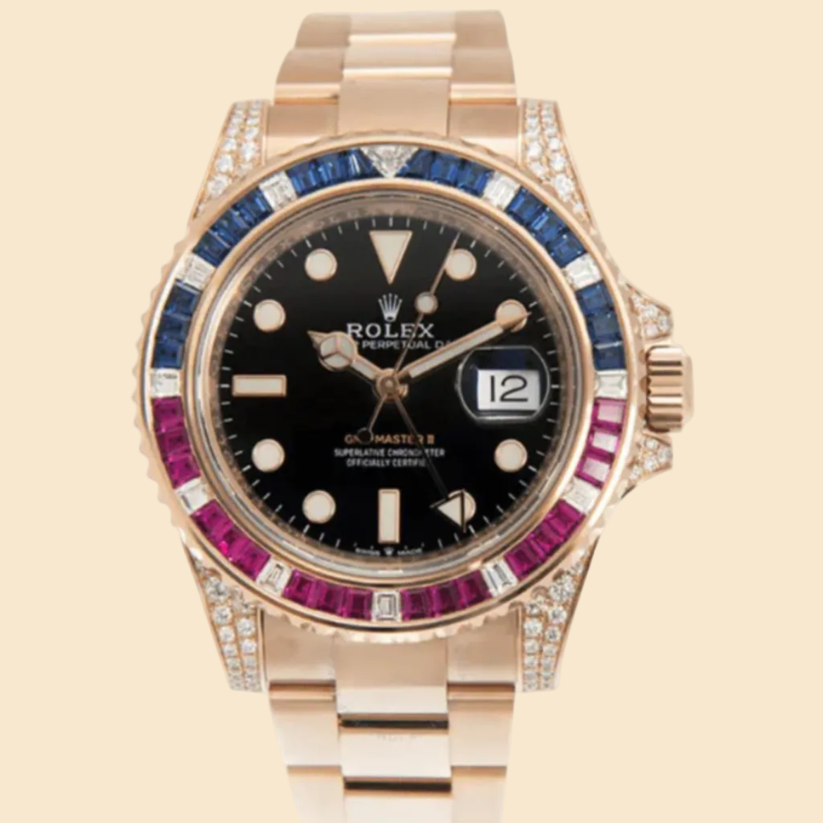 Rolex GMT-Master II 126755SARU 'SARU' Rose Gold Black Dial Diamond Bezel