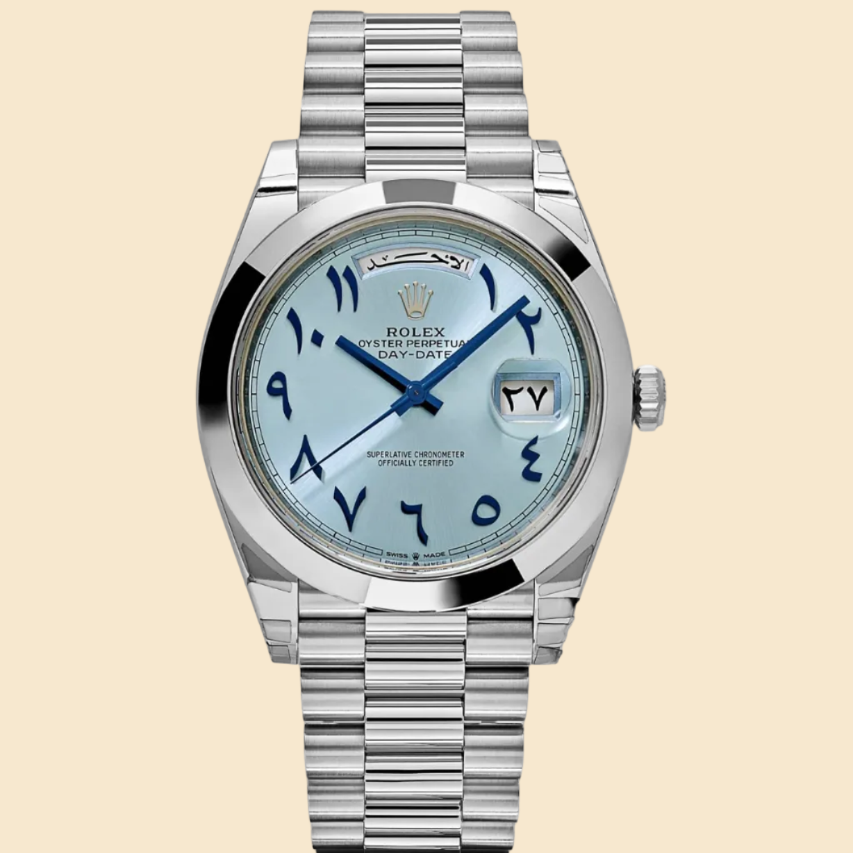 Rolex Day-Date 40 228206 Platinum Ice Blue Arabic Dial Smooth Dial