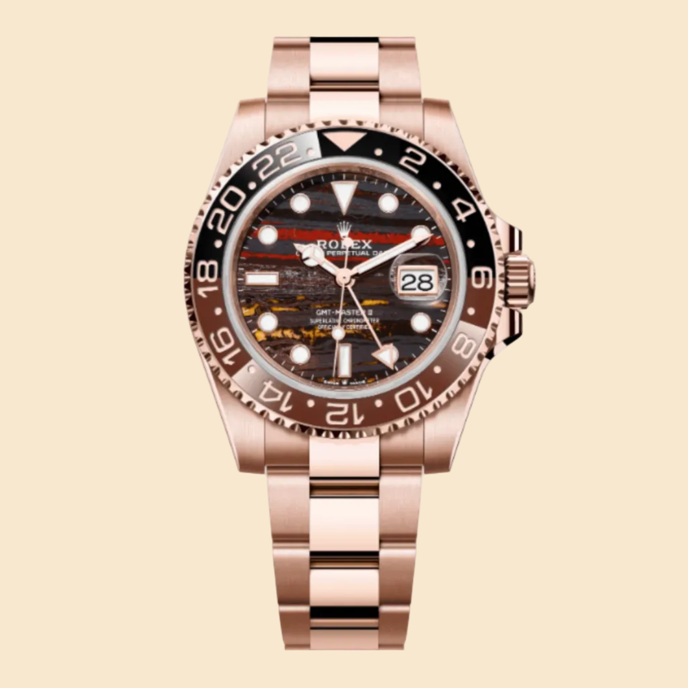 Rolex GMT-Master II 126715CHNR Rose Gold Tiger Iron Dial Oyster