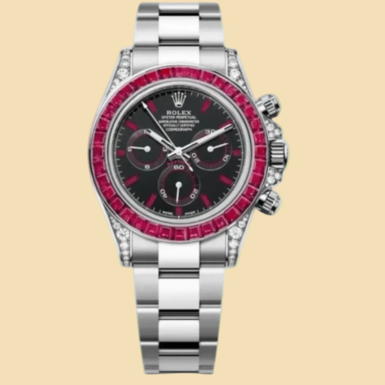 Rolex Daytona 126599TRU White Gold Diamond Black Dial Ruby Bezel