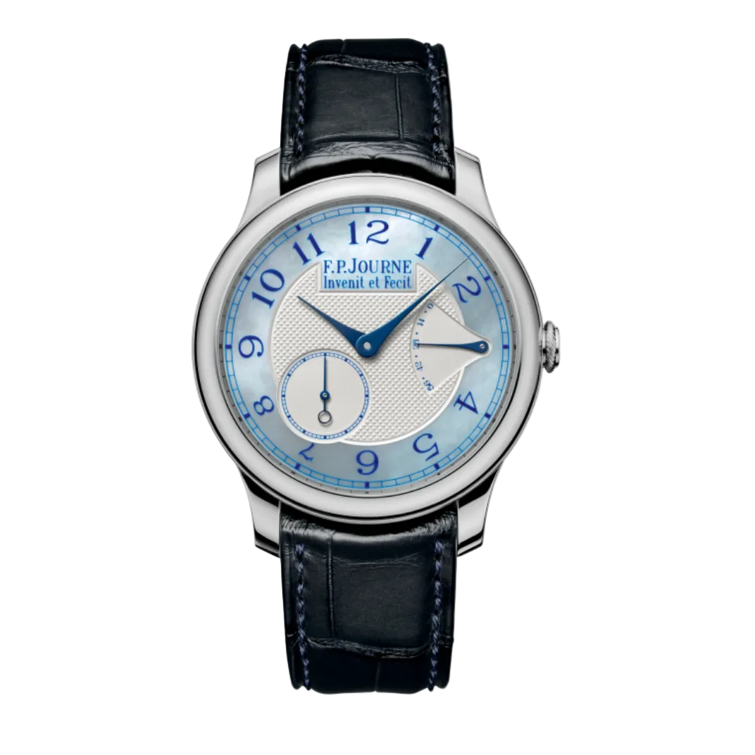 F.P. JOURNE CHRONOMÈTRE SOUVERAIN NACRE (CS) PLATINUM WHITE BLUE MOP DIAL LEATHER STRAP 40MM CALIBRE 1304